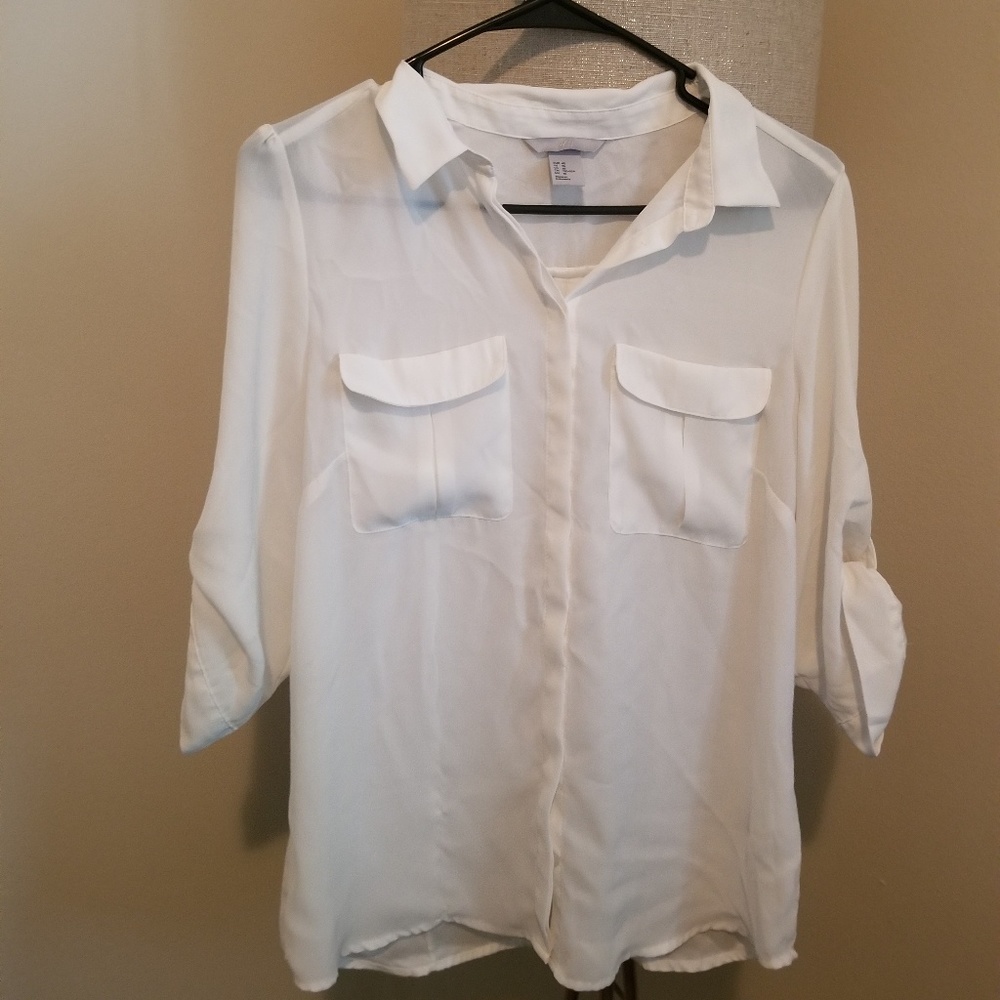 White pilot style sheer dress shirt
